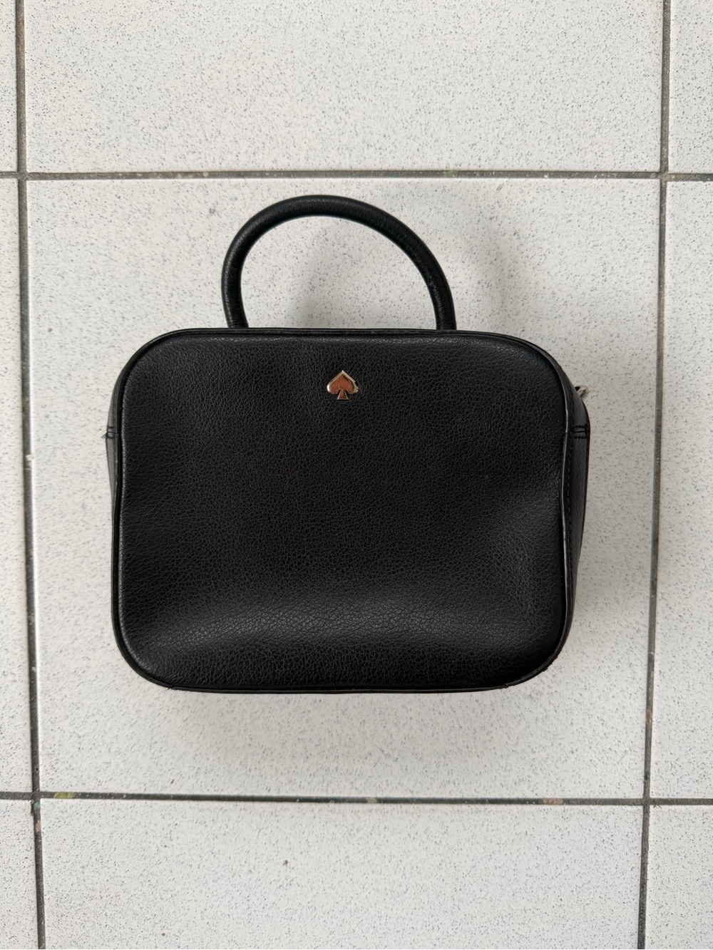 kate spade Black Pebbled Leather Top-Handle Bag with Gold Spade Logo